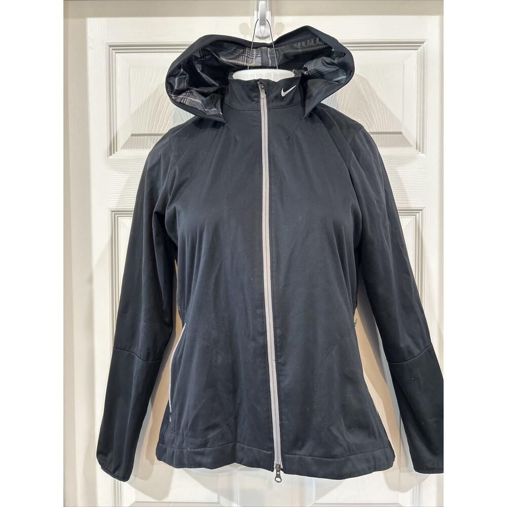 Nike Golf Full Zip 627187-010 Black Hooded Softshell Windbreaker Jacket Women M